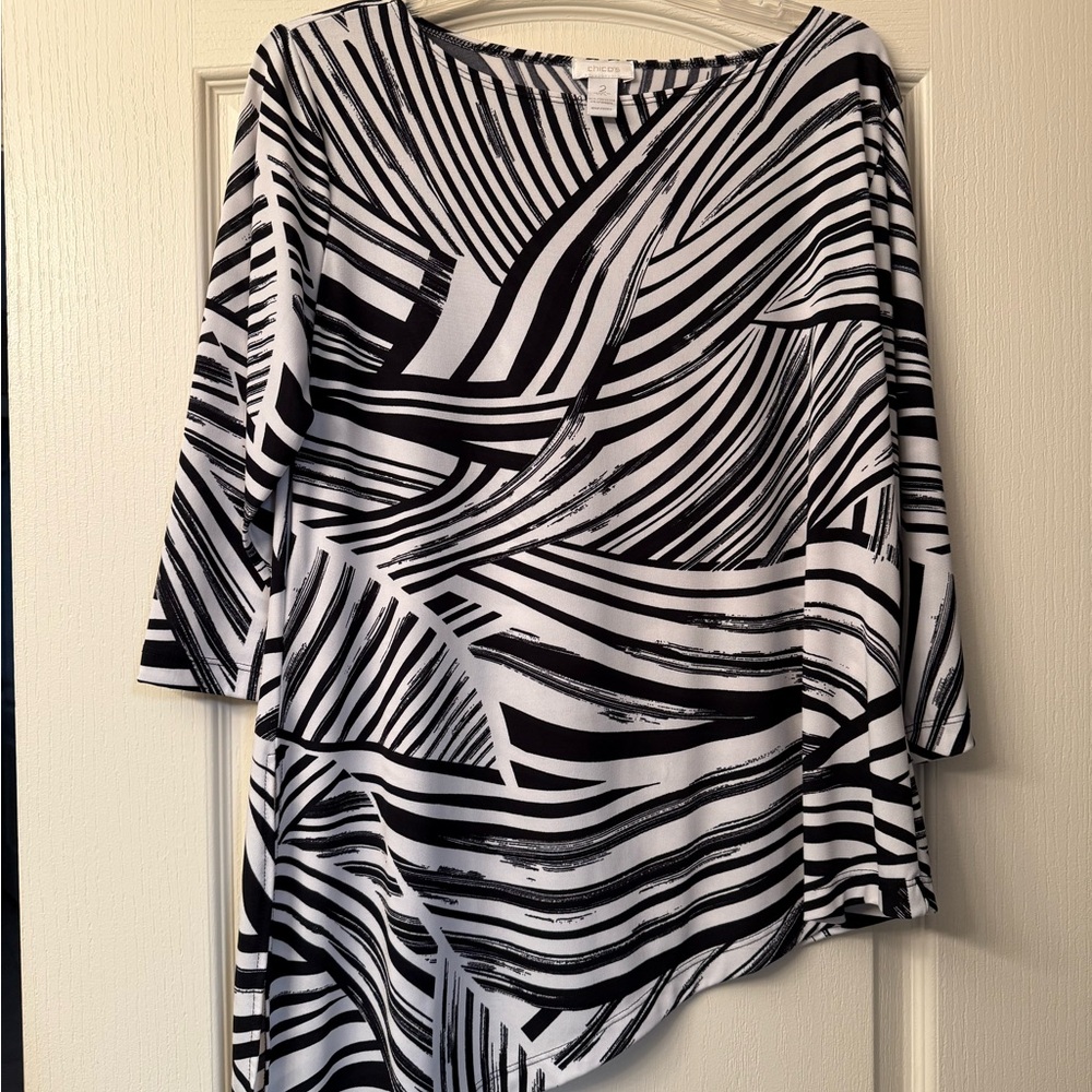 Chico's Black and White Asymmetrical Graphic Tunic